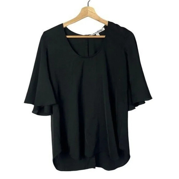 Lovers + Friends Black Button Back Short Ruffle Sleeve Blouse S - Picture 1 of 4